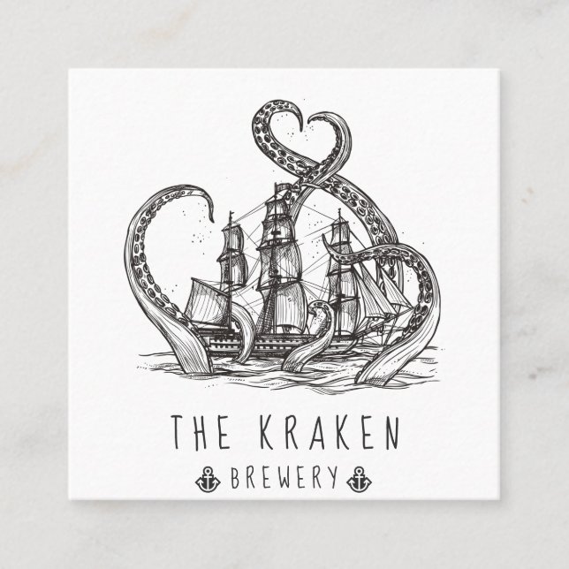 Affärskortet Nautical Kraken Sketch Square Fyrkantigt Visitkort (Framsida)