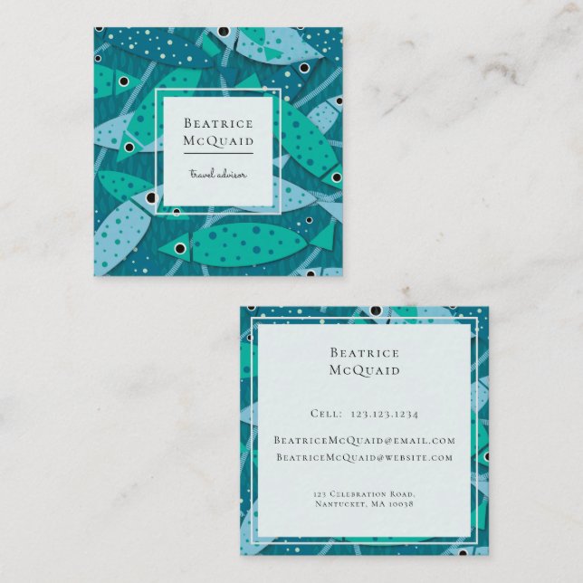 Affärskortet Nautisk simming av fiskresor Fyrkantigt Visitkort (Fram/baksida)