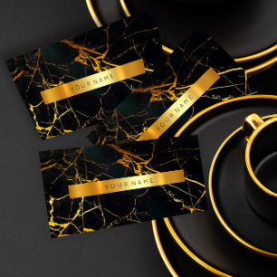 Affärskortet Navy Black Grungy Guld Marble Vip Visitkort