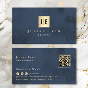 Affärskortet Navy Blue Guld Luxury Monogram Visitkort