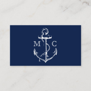 Affärskortet Navy Nautical Anchor Monogram Visitkort