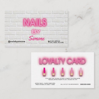 Affärskortet Neon & Brick Background Nail Artist Visitkort