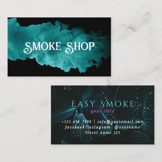 Affärskortet Neon Smoke Shop Visitkort (Fram/baksida)