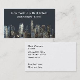 Affärskortet New York City Realtor Dubbla Side Visitkort