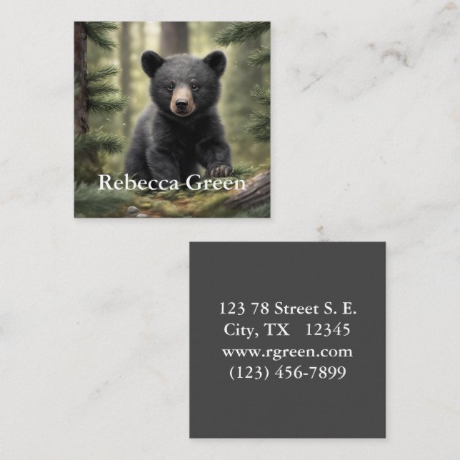 Affärskortet North Skogen Little Black Bear Unge Fyrkantigt Visitkort (Fram/baksida)