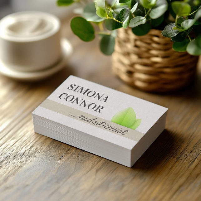 Affärskortet Nutrition Coach Grönt Löv Linen Visitkort (Perfect for business)