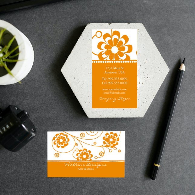 Affärskortet orange Rulla Blockerar Visitkort (Orange Scroll Blooms Business Card)