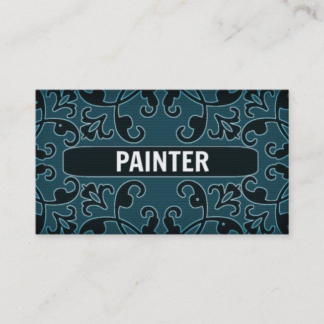Affärskortet Painter Teal Damask Visitkort (Framsida)