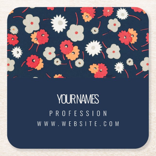 AFFÄRSKORTET pappert UNDERLÄGG: BLOMMAR WOODCUT Underlägg Papper Kvadrat (Framsidan)