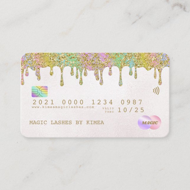 Affärskortet Pastel Guld Glitter Drift Kredit Card Visitkort (Framsida)