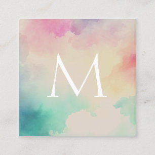 Affärskortet Pastel Watercolor Monogram Square Fyrkantigt Visitkort