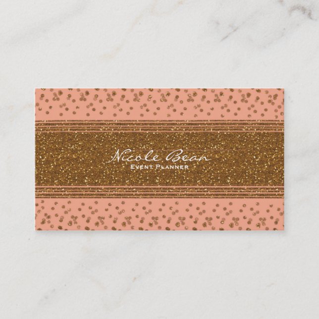Affärskortet Peachy Rosa & Guld Confetti Dots Visitkort (Framsida)