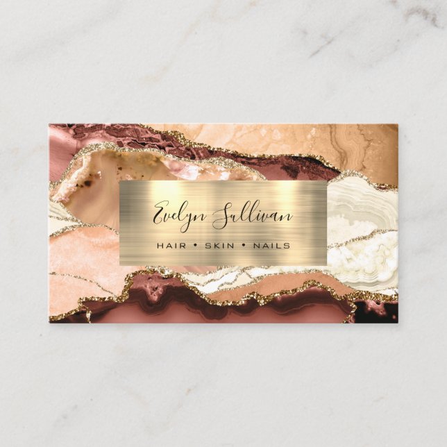 Affärskortet Persikofärgad och Guld Agate Visitkort (Framsida)