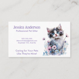 Affärskortet Pet Sitter - Cute Cat in Flowers Visitkort
