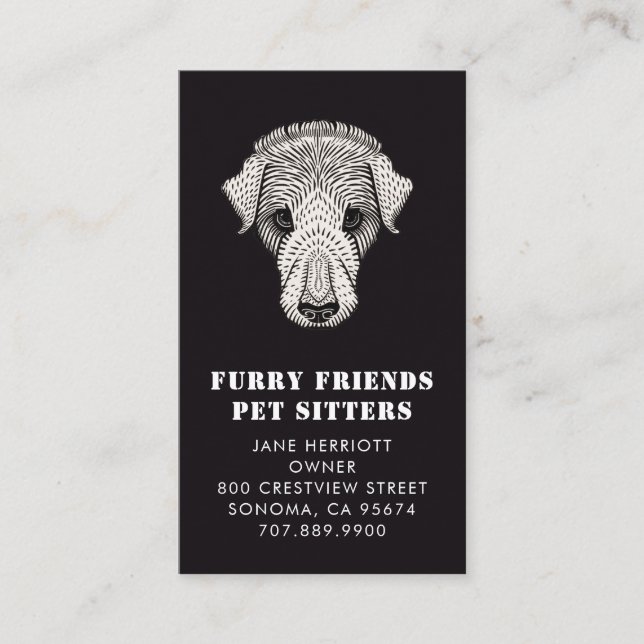 Affärskortet Pet Sitter White on Black Visitkort (Framsida)