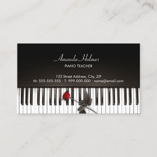 Affärskortet Piano Nycklar Röd ros Music Visitkort (Framsida)