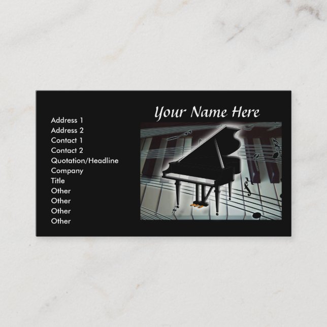 Affärskortet Piano Tangentbord och Musik noter Visitkort (Framsida)