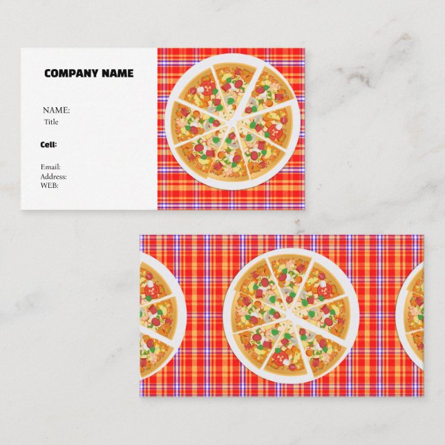 AFFÄRSKORTET PIZZA MED GRUNDLÄGGANDE MALL VISITKORT (Fram/baksida)