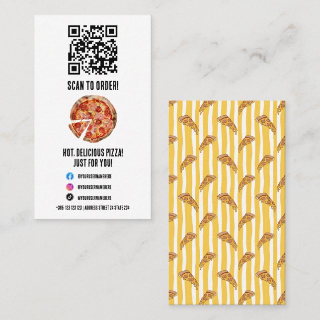 Affärskortet Pizzeria Pizza Mönster QR-kod Visitkort (Fram/baksida)