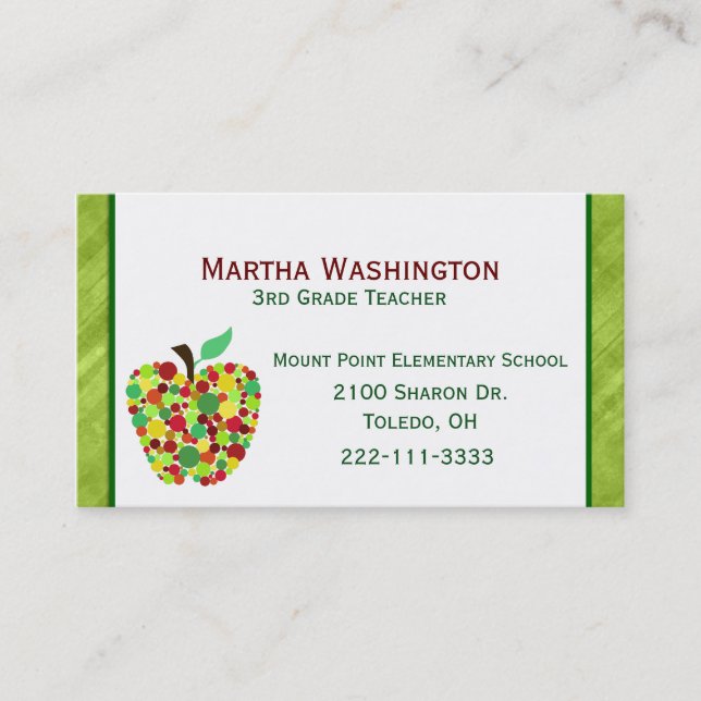 Affärskortet Polka Dot Apple Teacher Tidsbeställning Kort (Framsida)