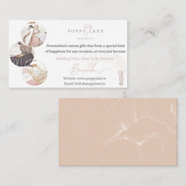 AFFÄRSKORTET POPPY Rosa & Airy Simple Branding  Visitkort (Fram/baksida)