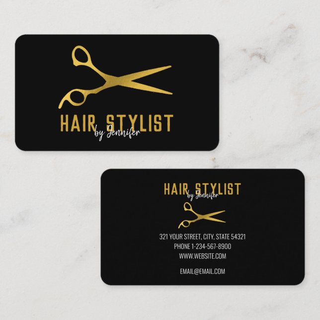 Affärskortet professionell Hair Stylist & Salon Visitkort (Fram/baksida)