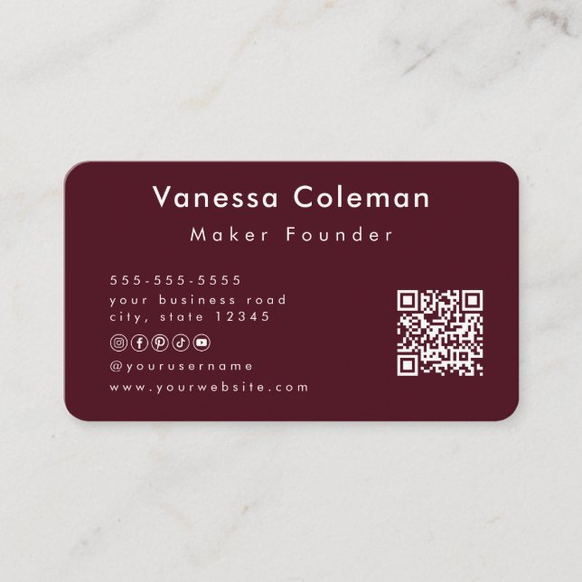 Affärskortet professionell Minimalist Burgundy Visitkort (Framsida)