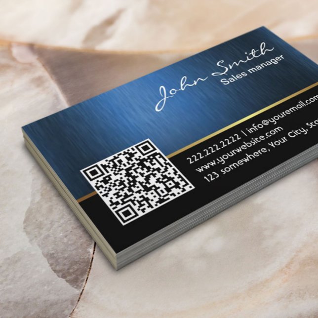 Affärskortet professionell svart och blå QR-kod Visitkort (Skapare uppladdad)