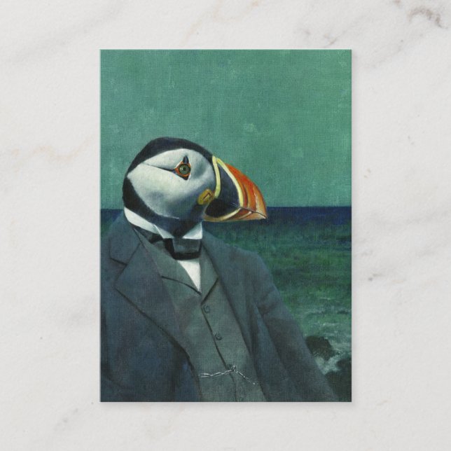 Affärskortet Puffin gentleman ACEO Visitkort (Framsida)