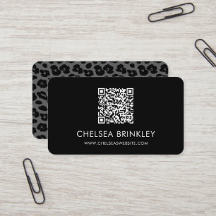 Affärskortet QR Code Black Leopard Print Visitkort