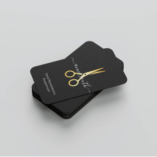 Affärskortet QR Code Guld Scissor Hairstylist Visitkort