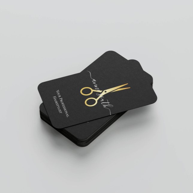 Affärskortet QR Code Guld Scissor Hairstylist Visitkort (Skapare uppladdad)