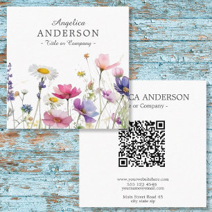 Affärskortet QR Code Wildblomma Square Fyrkantigt Visitkort