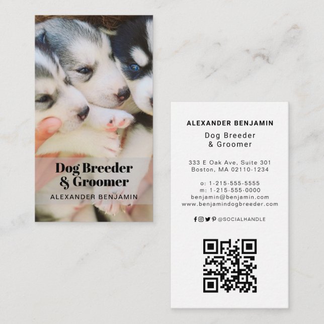 Affärskortet QR-kod för hund Breeder & Groomer Pho Visitkort (Fram/baksida)