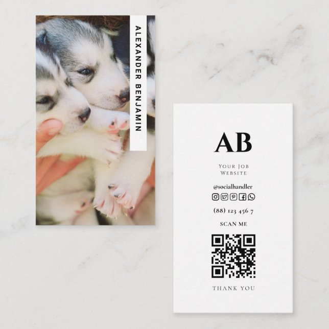Affärskortet QR-kod för hund Breeder & Groomer Pho Visitkort (Fram/baksida)