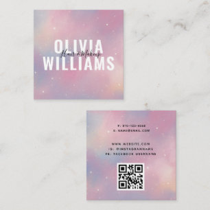 Affärskortet QR Lila Rosa Galaxy Square Fyrkantigt Visitkort