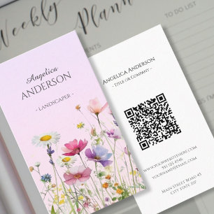 Affärskortet QR-Lodrät för Feminine Wildblomma Visitkort