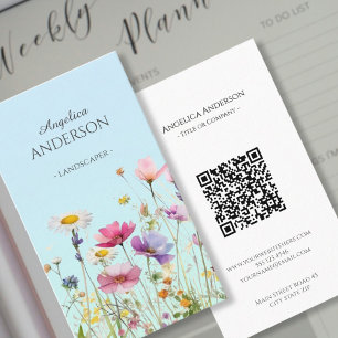 Affärskortet QR-Lodrät för Feminine Wildblomma Visitkort