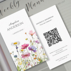 Affärskortet QR-Lodrät för Feminine Wildblomma Visitkort