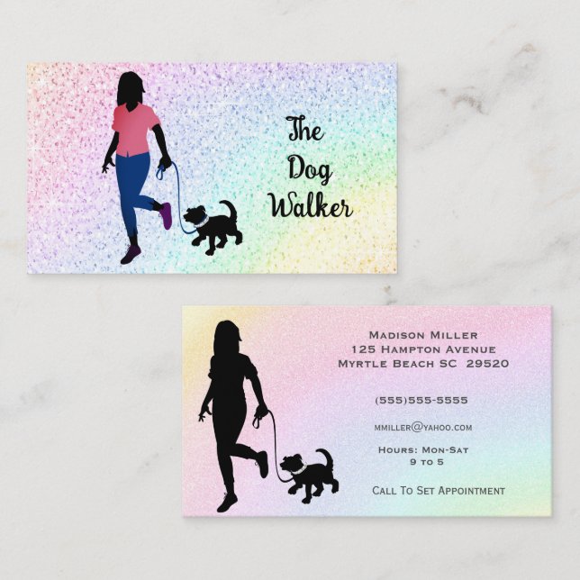 Affärskortet Rainbow Dog Walker/ Pet Sitter Visitkort (Fram/baksida)