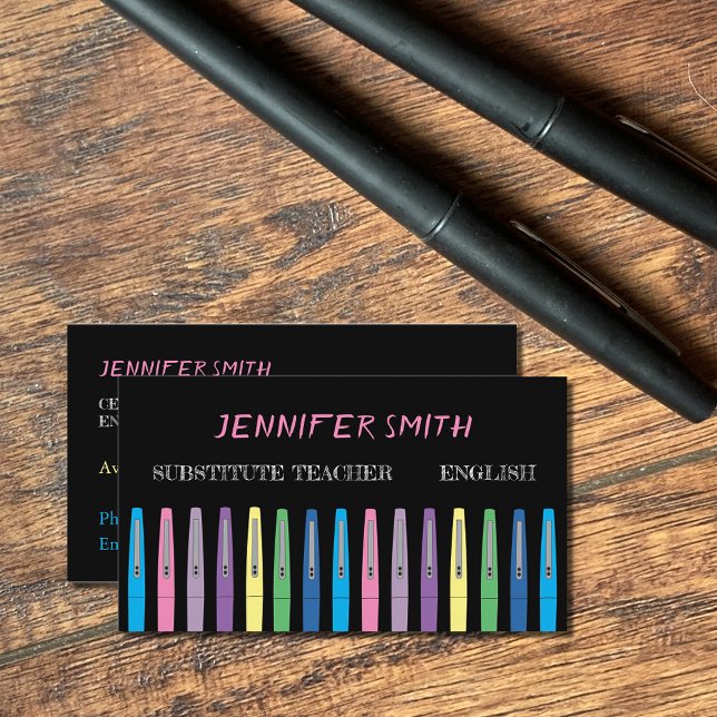 Affärskortet Rainbow Pen Suppute Teacher Black Visitkort (Skapare uppladdad)