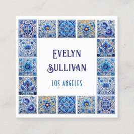 Affärskortet ram, blå medelhavsplattor fyrkantigt visitkort