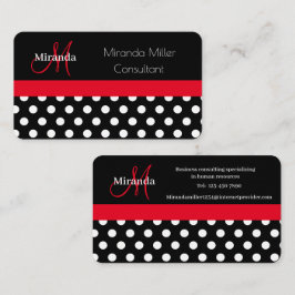 Affärskortet Red Black White Polka Dot Monogram Visitkort