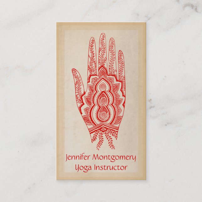 Affärskortet Red Henna Hand Yoga Instructor Visitkort (Framsida)