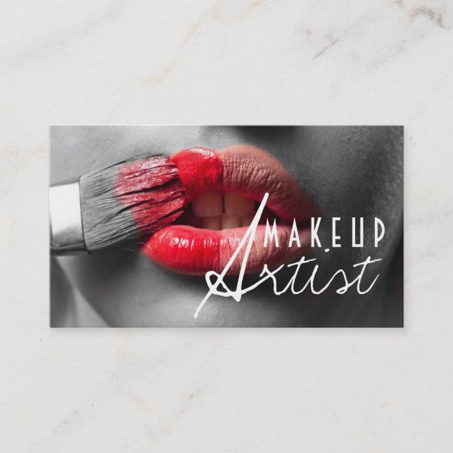 Affärskortet Red Läppar make-up Artist Cosmetology Visitkort (Framsida)