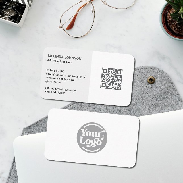 Affärskortet Ren enkel vit Logotyp QR-kod Visitkort (Skapare uppladdad)