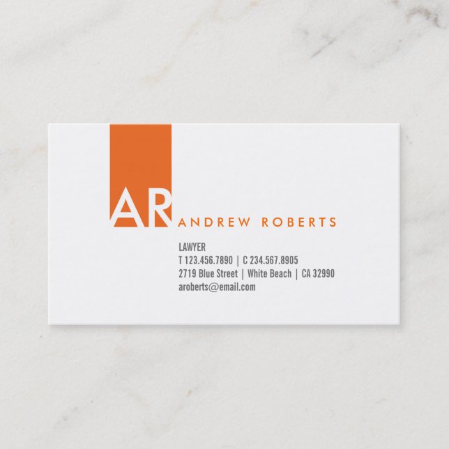 Affärskortet Rengör monogram vit Orange Visitkort (Framsida)