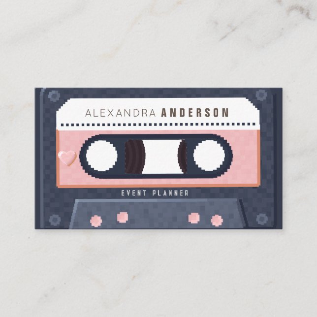 Affärskortet Retro Cassette Tape Music Rosa Visitkort (Framsida)