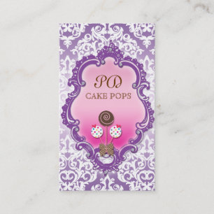 Affärskortet Retro Damask Rosa Lila i cake Pops Visitkort