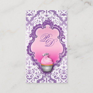 Affärskortet Retro Damask Rosa Lila Visitkort